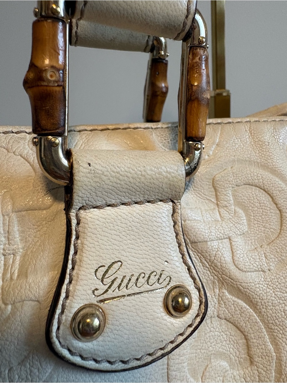 Gucci White Horsebit Embossed Leather Tote - as is condition - Picture 2 of 15
